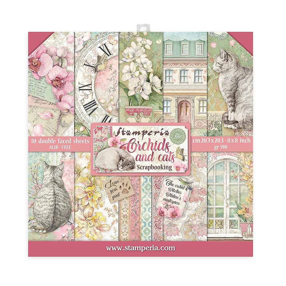 Orchids & Cats 8" x 8" Paper Pad Stamperia Paperzone Scrapbooking